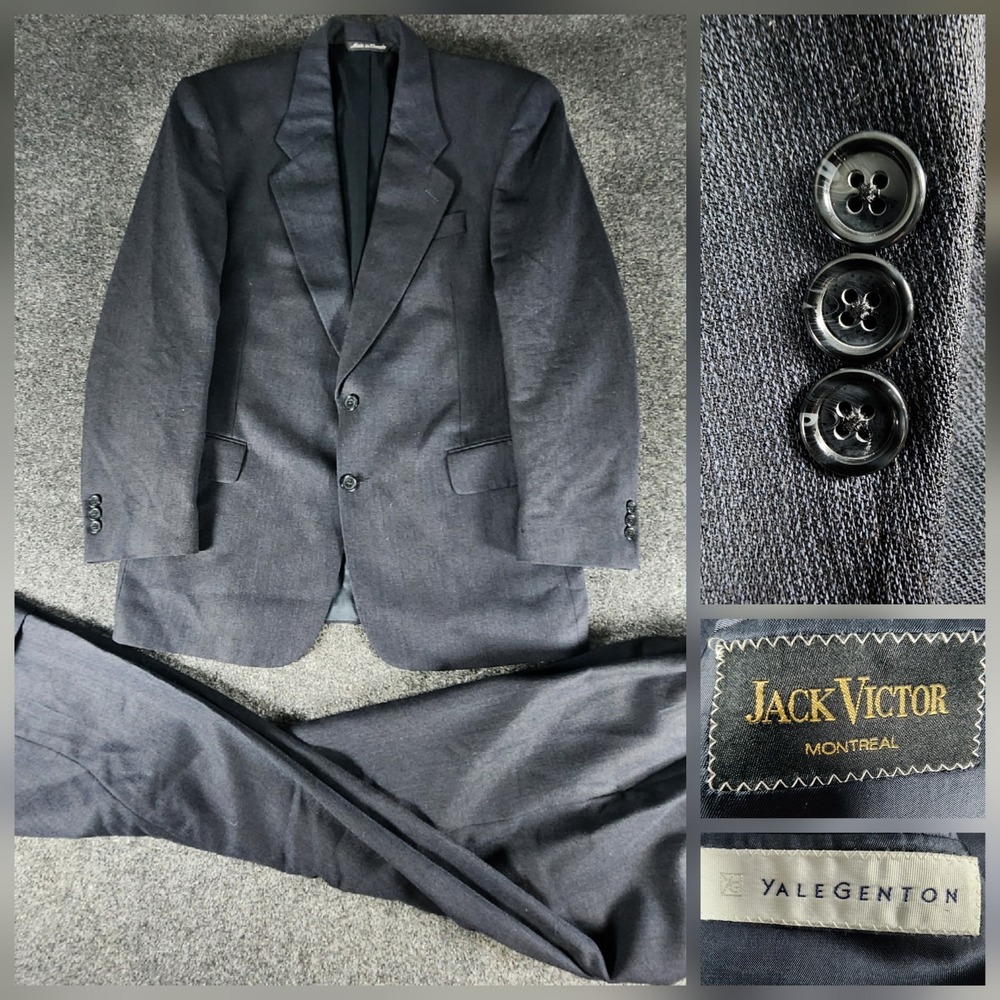 Jack Victor Yale Genton Navy Virgin Wool 2 Piece Suit Men's 40R Pants 32X30 EUC